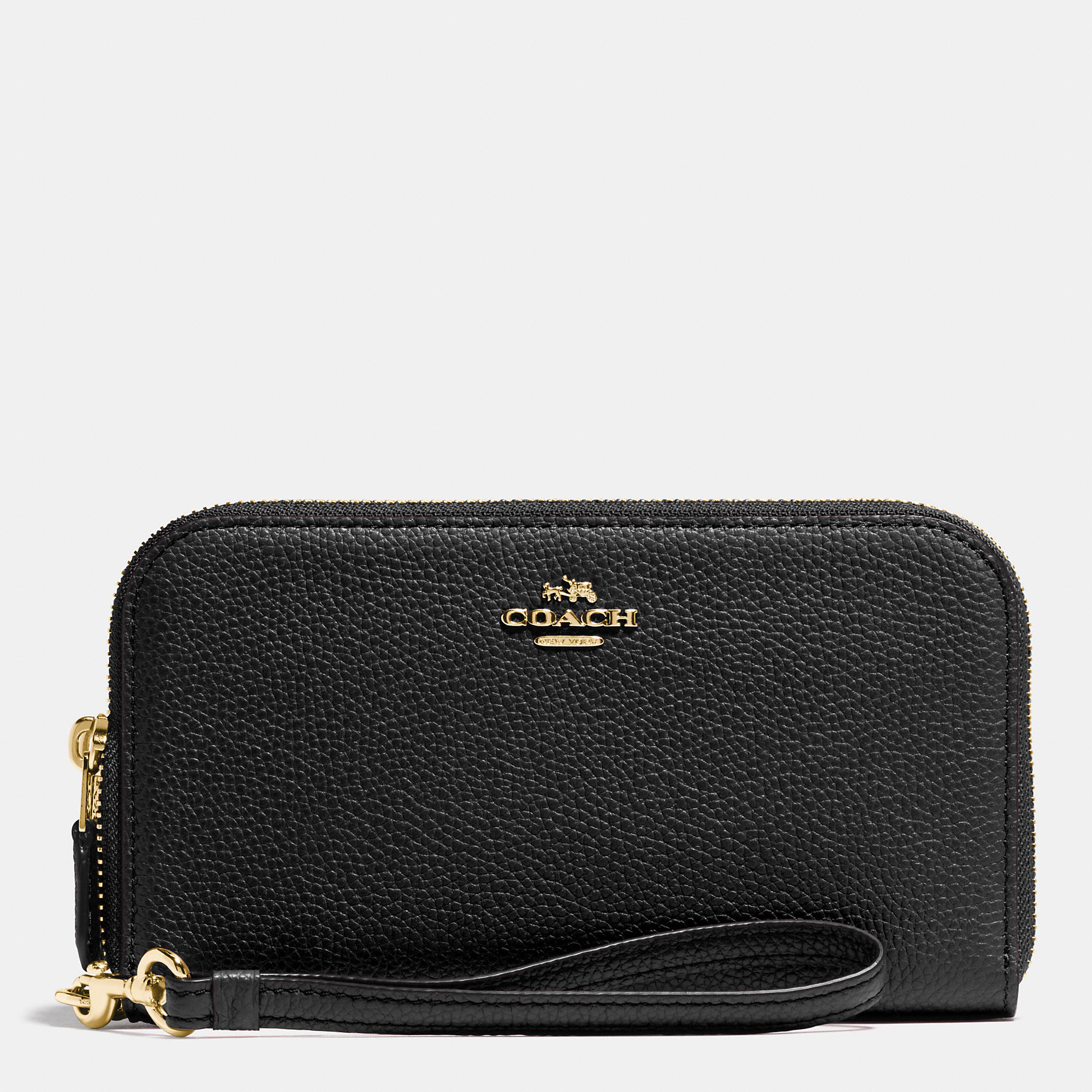 COACH Double Zip Wallet In Polished Pebble Leather in Black Lyst